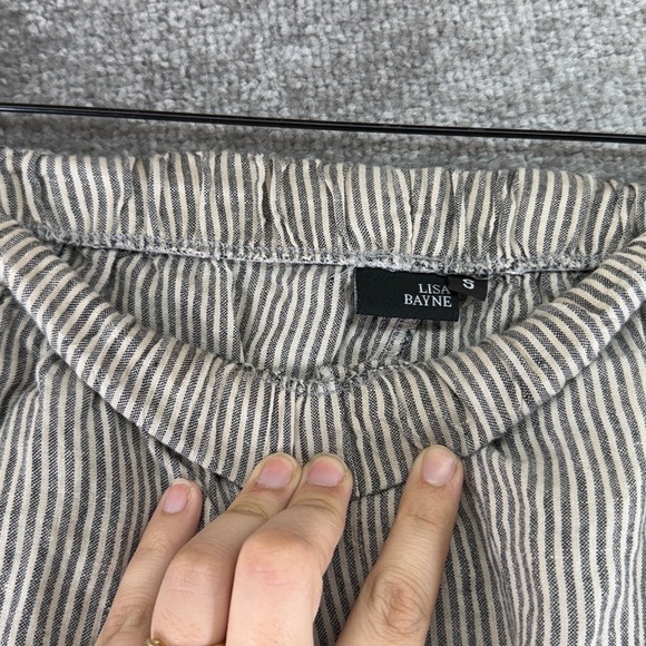 Lisa Bayne Pull On Striped Straight Leg Pants Womens S Gray Tan Mid Rise Linen - Picture 9 of 14